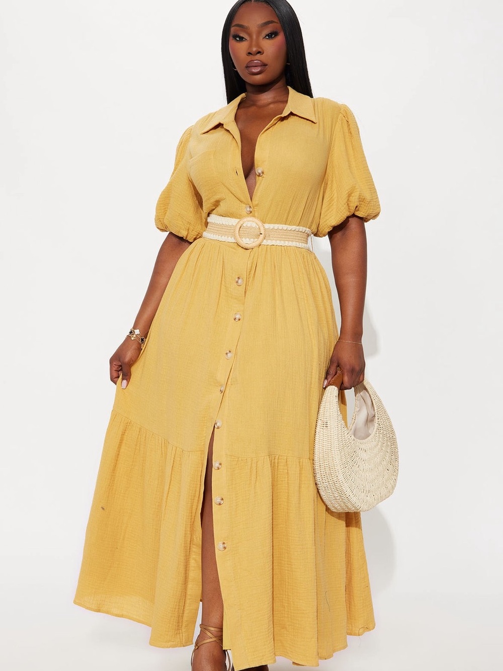 Fashion Nova Maxi Dress with Puff Sleeves